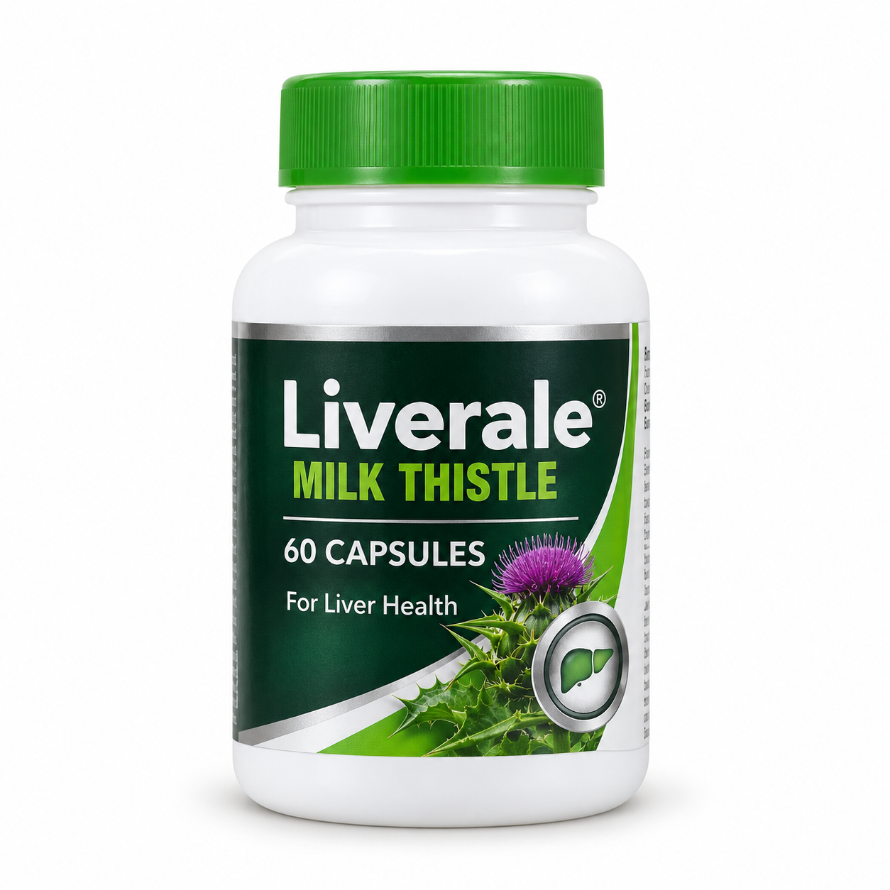 Liverale Milk Thistle 60-capsule bottle with a green cap.