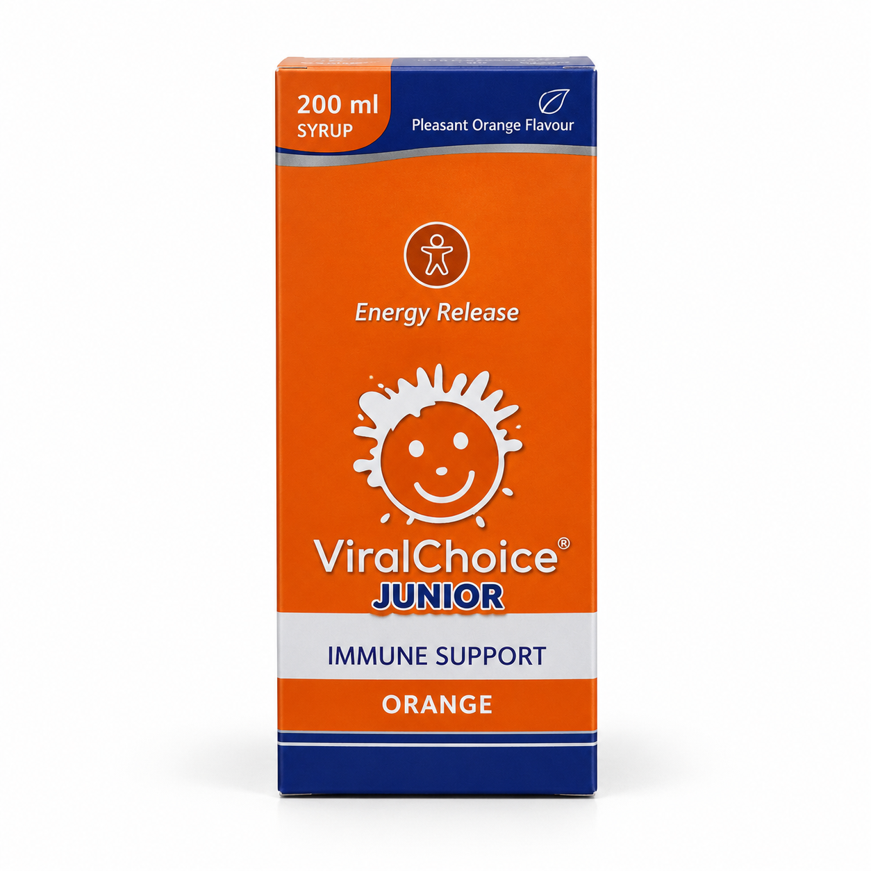 Orange and blue ViralChoice Junior Orange 200ml syrup carton.
